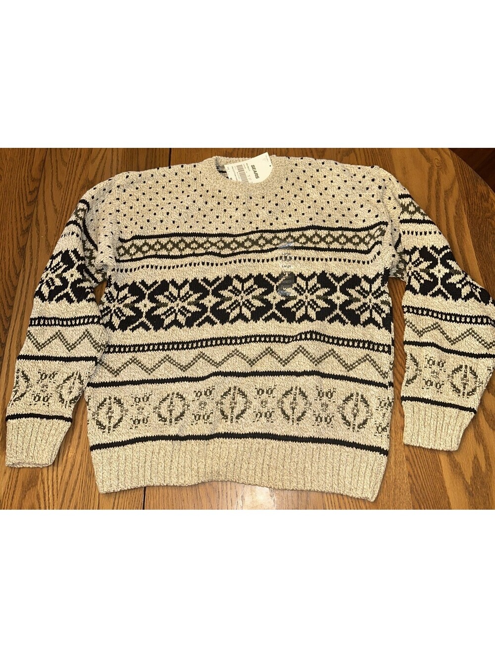 Vintage NEW Fieldmaster Knit Sweater Mens Large Beige Fair Isle USA